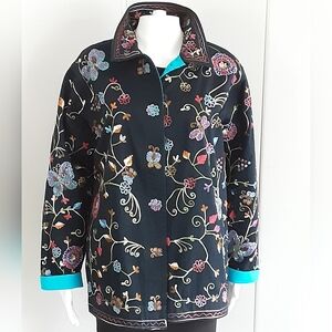 QUACKER FACTORY Embroidered Beaded Butterfly Floral Jacket Sz M - Vtg 90's